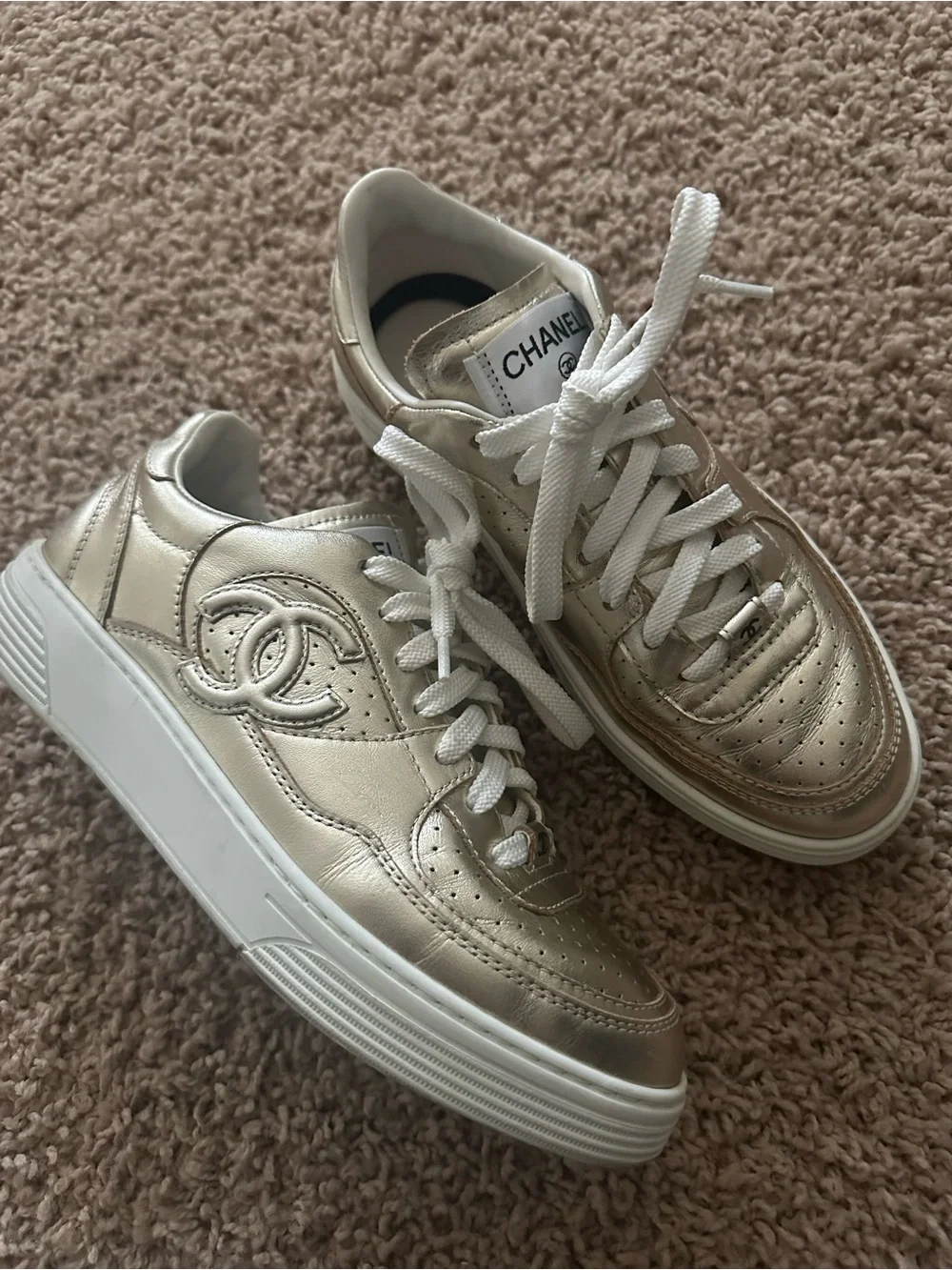 chanel gold sneakers size 37.5